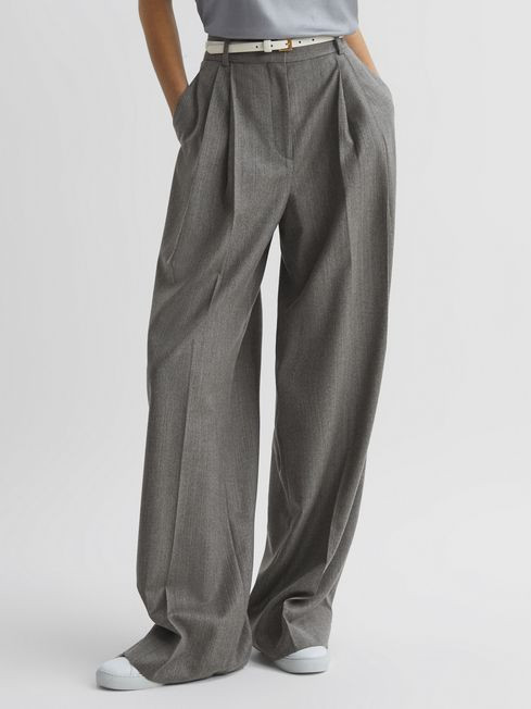 Wool Blend Pinstripe Wide Leg Trousers | Reiss UK