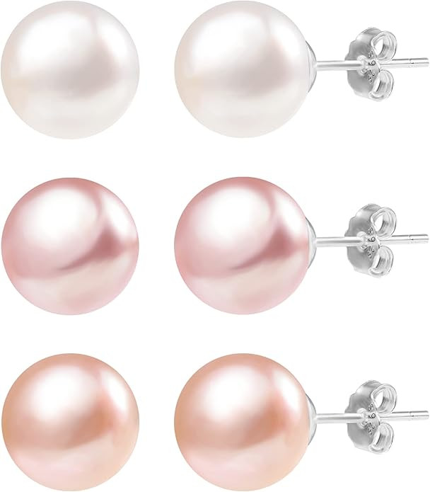 Pearl Stud Earrings for Women Studs Set AAA Pearl Studs Hypoallergenic Sterling Silver Pearl Earr... | Amazon (US)