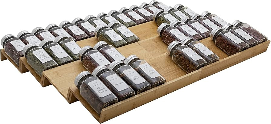 Angimio Bamboo Spice Rack Drawer Organizer - 8 Pieces Set- 12" Wide Per Piece - Combine Pieces In... | Amazon (US)