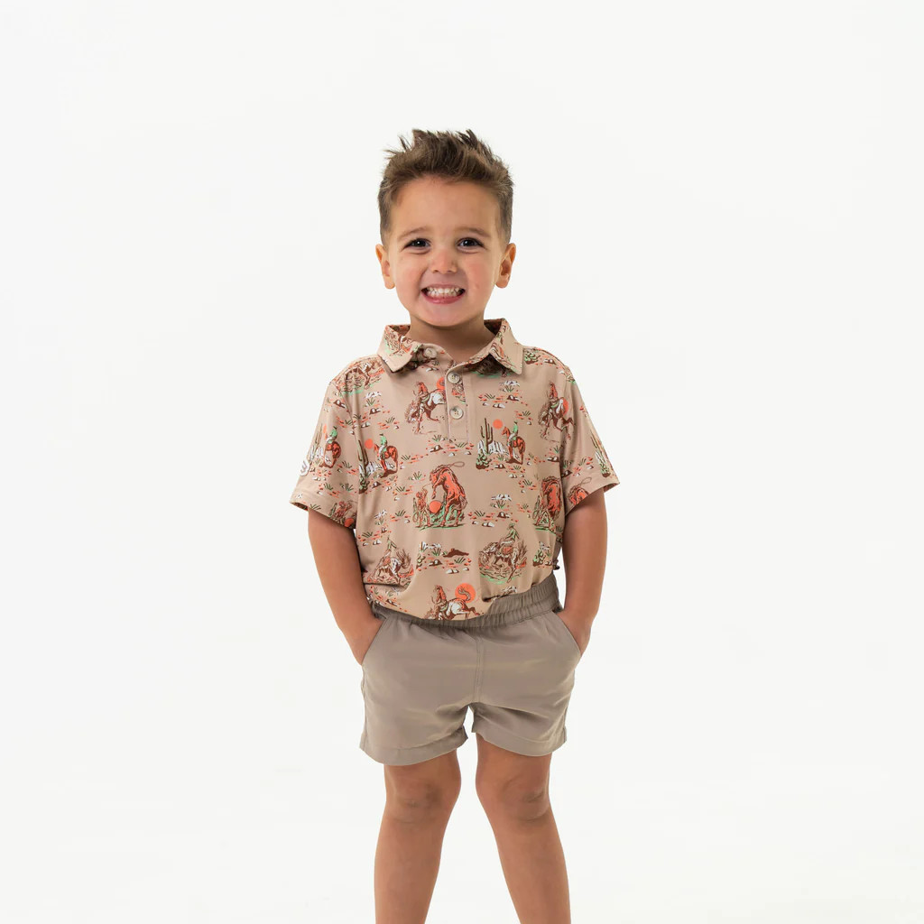 Youth Performance Polo - Cowboy Up Khaki | BURLEBO