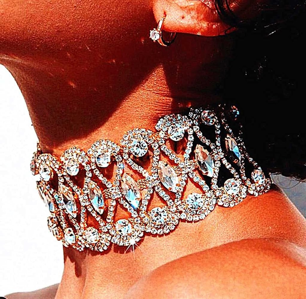 CanB Rhinestone Necklace Choker Adjustable Crystal Collar Wedding Bridal Choker Sparkly Neck Jewe... | Amazon (US)