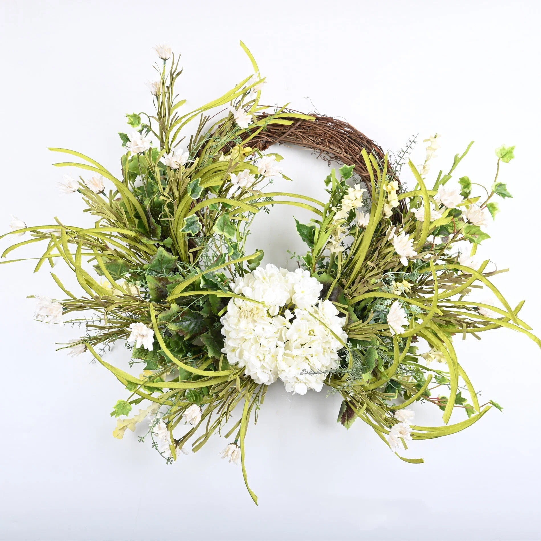 Handcrafted Faux 26'' Hydrangea Floral Wreath for Front Door | Wayfair North America