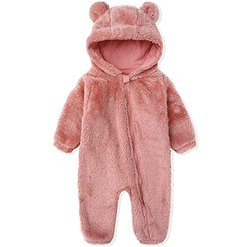 Newborn Baby Snowsuit Fleece Lined Onesie Outfits Warm Hooded Romper for Infant | Amazon (US)