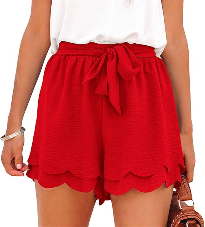 SAMACHICA Women's Casual Elastic Waist Bowknot Summer Shorts with Flounce Layers | Amazon (US)
