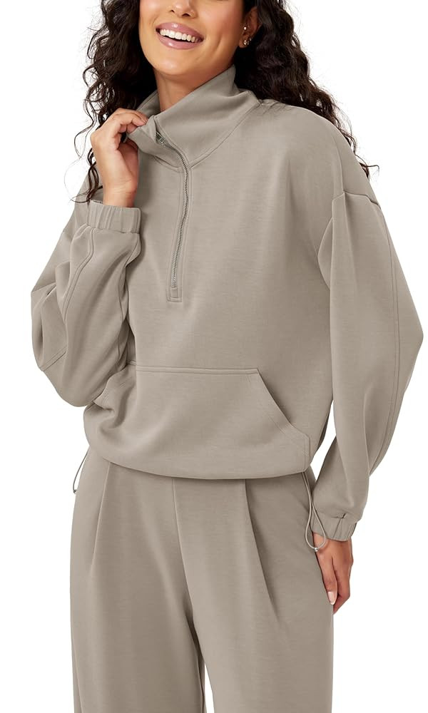 ODODOS Women's Modal Soft Cinchable Sweatshirts Half Zipper Funnel Neck Oversize Pullover with Po... | Amazon (US)