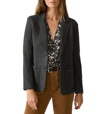 Organic Cotton Blend Knit Inlet Notch Collar Long Sleeve Blazer | Dillard's