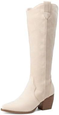 DREAM PAIRS Womens Cowboy Boots Wide Calf Comfortable Pull On Zipper Chunky Heel Pointed Toe Embr... | Amazon (US)