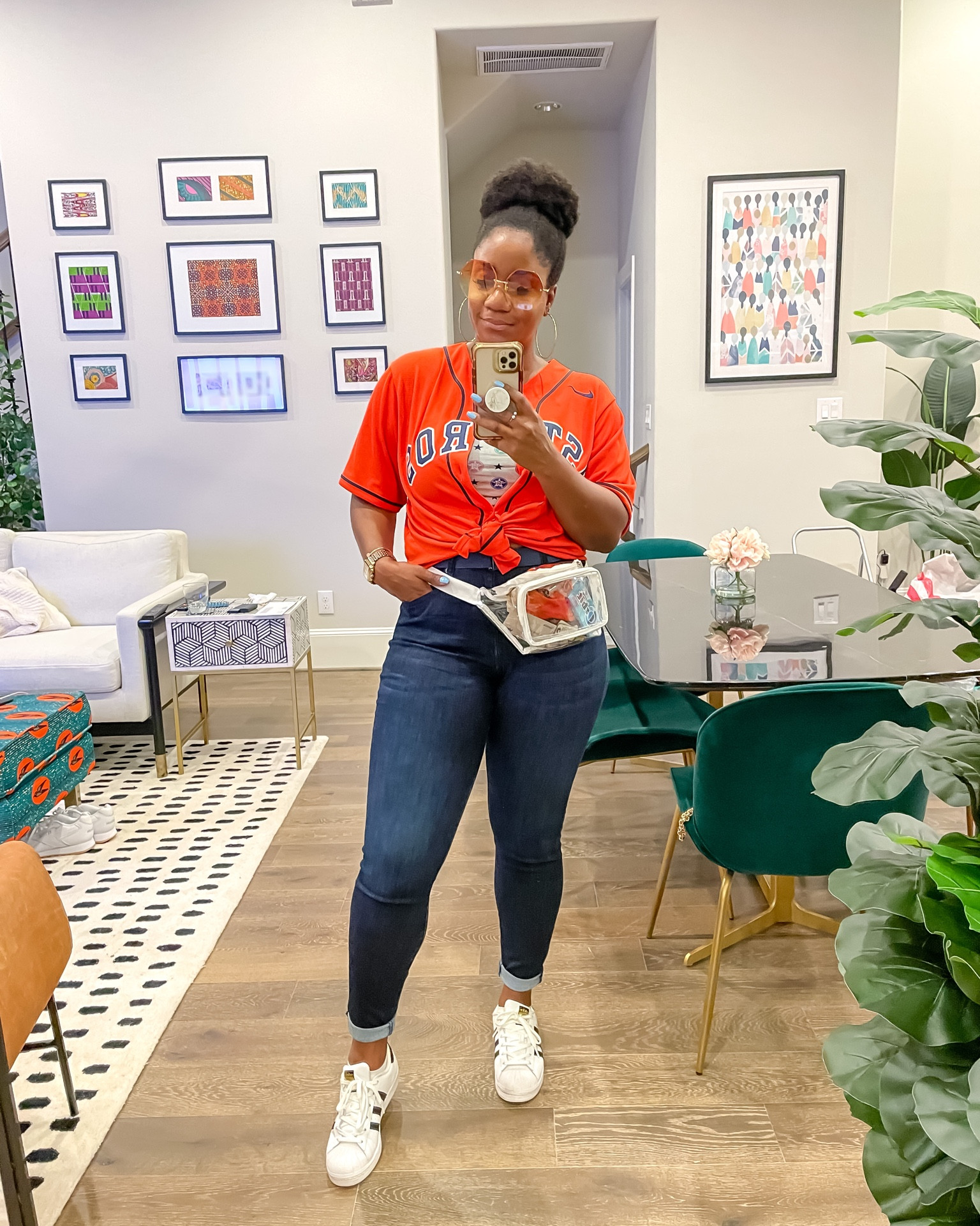 Game day outfit at the Astros game with Terez! 🧡💙 I linked some cute looks from the Terez x MLB collection! You can use my code NNEKA15 for a discount! 

I’m wearing the L bralette under my (size M men’s) jersey and 12 in the jeans that I #founditonamazon.

#LTKFind #LTKsalealert #LTKSeasonal