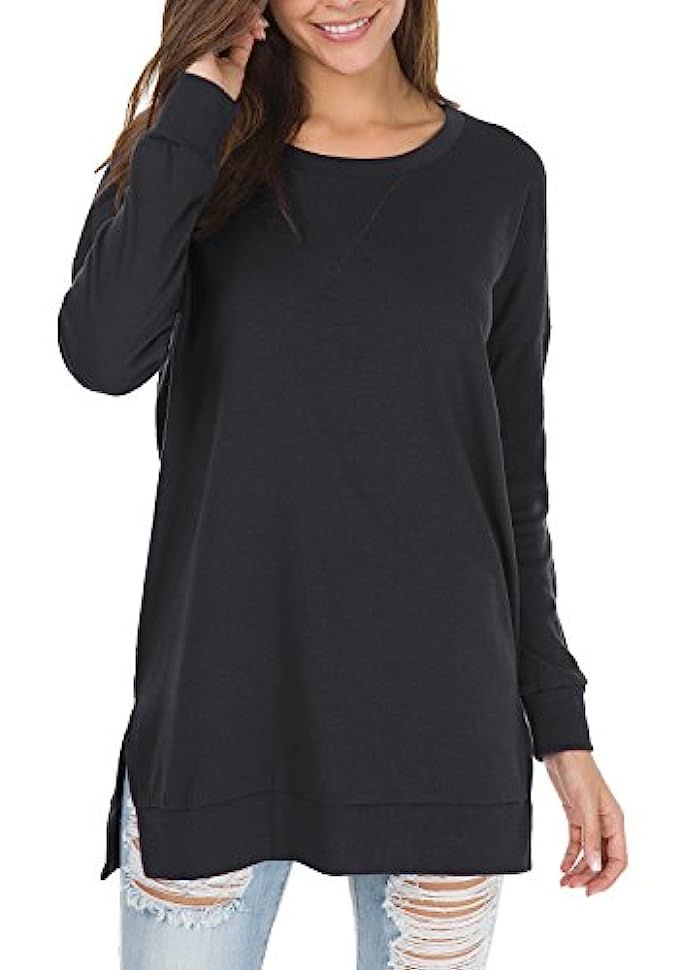 levaca Women's Fall Long Sleeve Side Split Loose Casual Pullover Tunic Tops | Amazon (US)