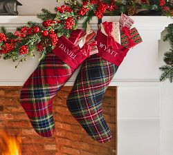 Embroidered Christmas Tree Plaid Stocking | Pottery Barn (US)