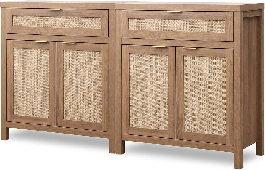 SICOTAS Sideboard Buffet Cabinet Set of 2, Rattan Credenza Storage Cabinet, Boho Buffet Table Con... | Amazon (US)