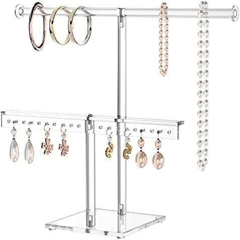 Mooca Deluxe Clear Acrylic Round Bracelet Display Holder 2 Tier T-bar Jewelry Display Bracelet Di... | Amazon (US)