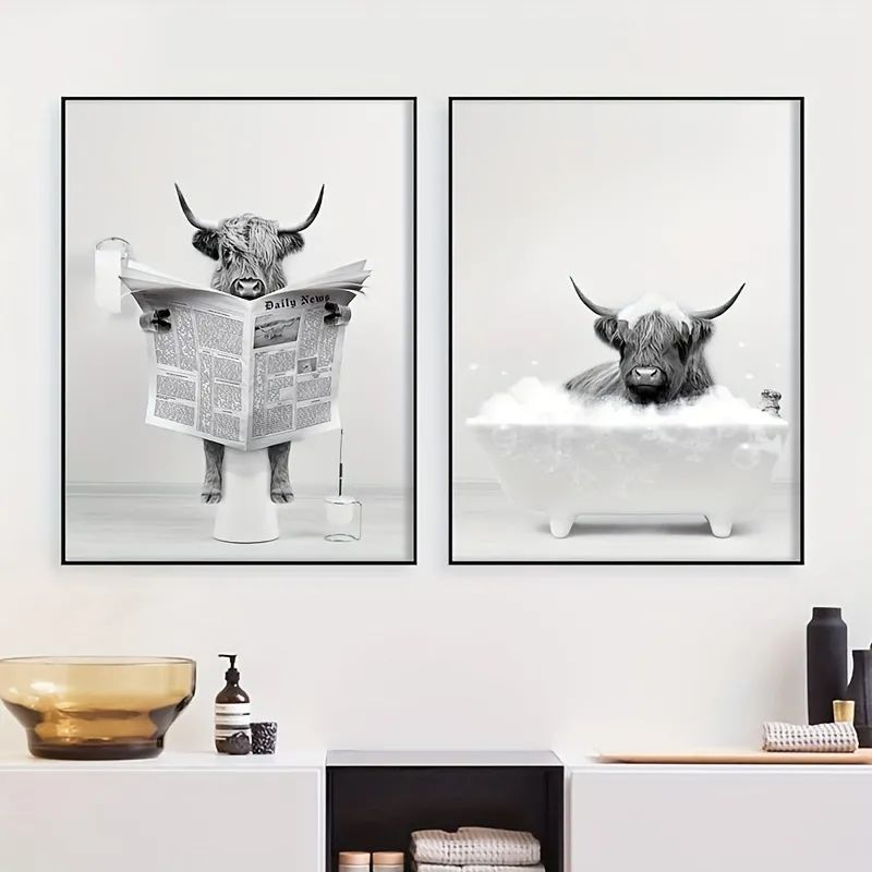 2pcs Whimsical Animal Art Posters - Scottish Highland Cattle Bathing in a Bathtub - Modern Wall P... | Temu Affiliate Program