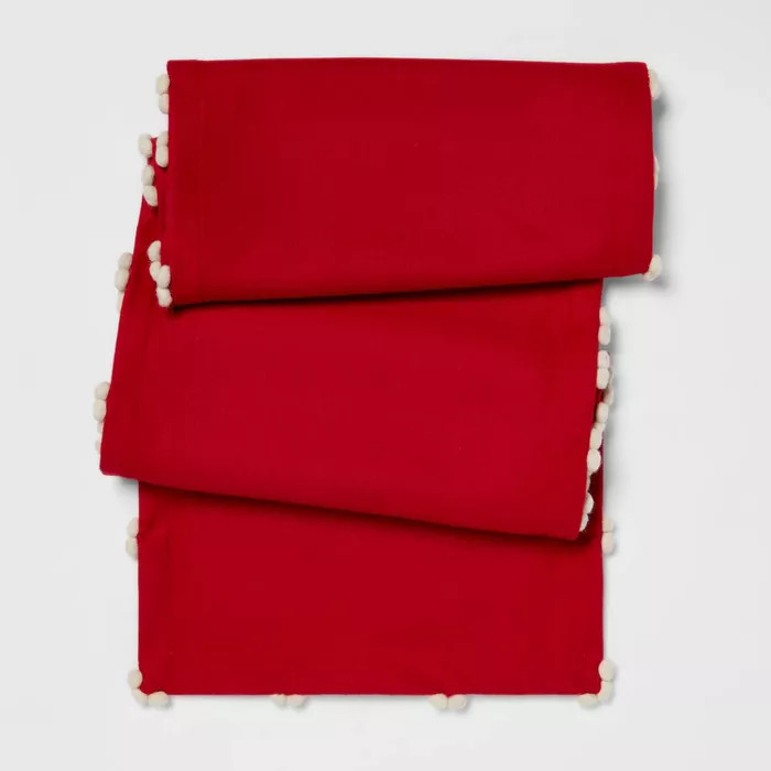 72" x 14" Wool Pom Pom Table Runner Red - Threshold™ | Target