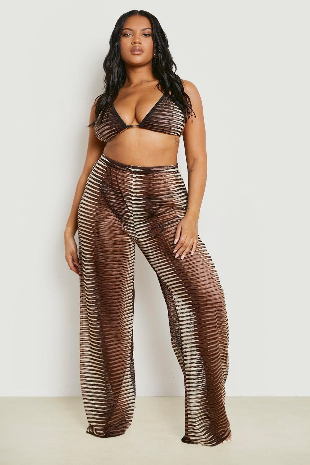 Plus Knitted Stripe Beach Trousers | Boohoo.com (US & CA)