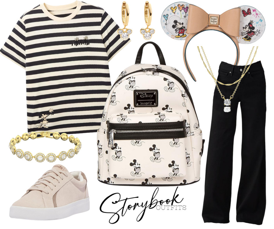 Okay but… HOW CUTE is this whole black-and-cream Minnie moment?! 😭✨
It’s giving Parisian Minnie goes to Disneyland, it’s giving chic but still ready for churros, it’s giving main-character energy all day long. 

We’ve got:
🎀 The cutest sketched-Mickey backpack ever created
💛 Gold sparkles in the jewelry like Minnie herself 
🐭 Adorable Minnie ears that look like actual little works of art
👟 Comfy shoes because we are cute BUT we are also practical queens
🖤 Cream + black stripes that say “I’m stylish AND I know where the popcorn cart is”

If this outfit doesn’t scream “take me to Disney right now” I don’t know what 

 #LTKStyleTip 

#LTKTravel