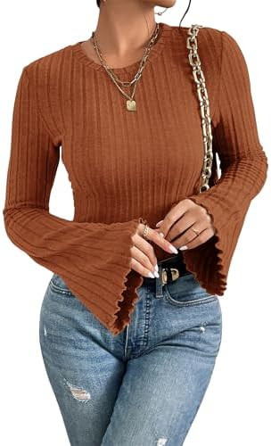 MOLERANI Womens Long Bell Sleeve T-Shirts Top Fall Pullover for Women - Lightweight,Knit,Crewneck... | Amazon (US)