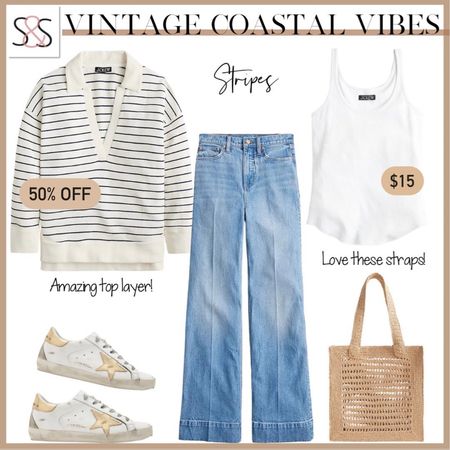 Striped v neck with a tank and trouser jeans are the perfect look for golden goose sneakers. Add a woven bag for coastal vibes. 

#LTKFind #LTKSeasonal #LTKstyletip