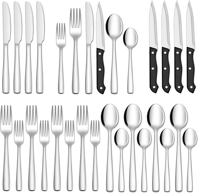 Amazon.com | Hiware 24-Piece Silverware Set for 4, Stainless Steel Flatware Cutlery Set, Kitchen ... | Amazon (US)