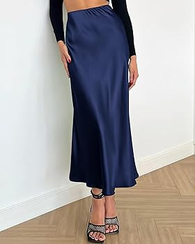 BTFBM 2026 Summer Womens Skirts Silk Elegant High Waist Flowy Long Satin A-Line Midi Skirt Cockta... | Amazon (US)