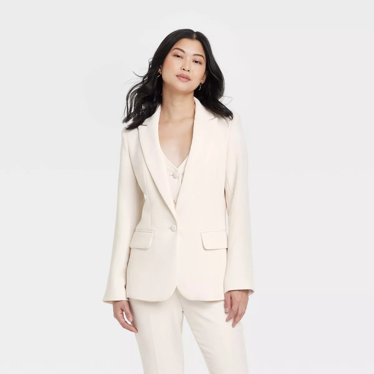 Women's Signature Crepe Nipped Waist Blazer - A New Day™ Cream | Target