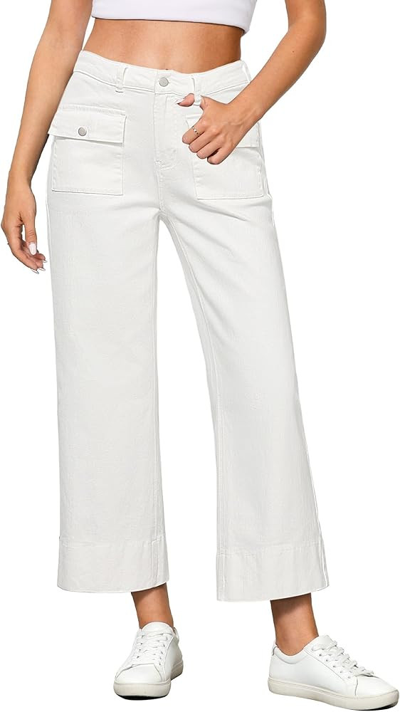 GRAPENT Wide Leg Jeans for Women Trendy High Waisted Straight Leg Cropped Stretchy Denim Pants wi... | Amazon (US)