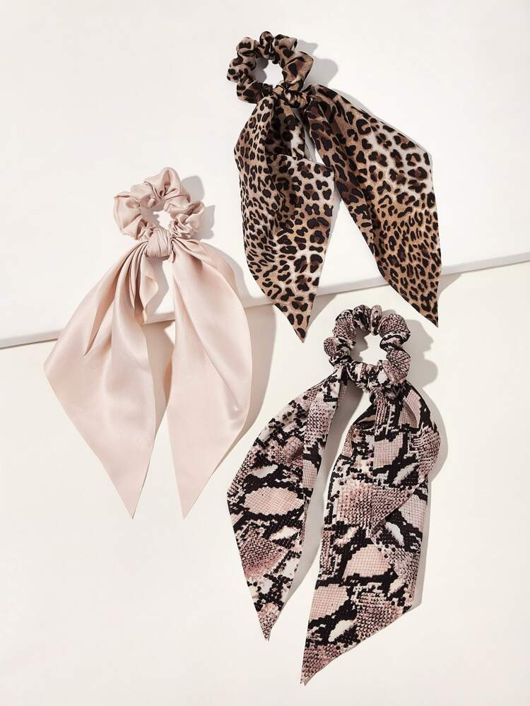 3pcs Leopard & Snakeskin Pattern Scrunchie Scarf | SHEIN
