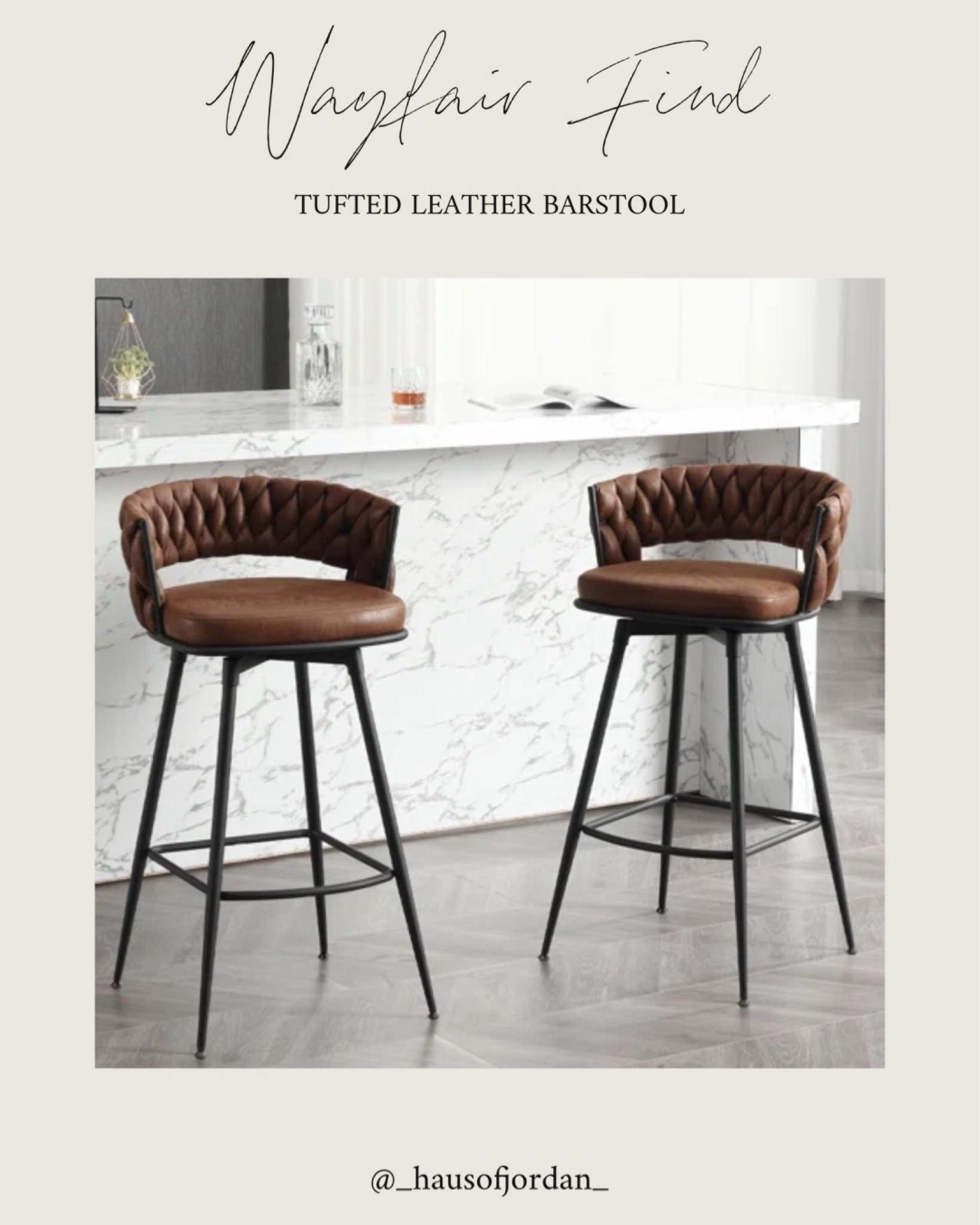 Wayfair find for a client. 🖤
Tufted leather swivel barstool-60% off as part of the WayDay sale!