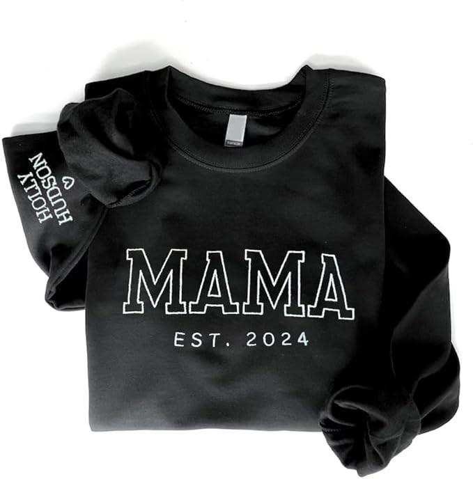GODMERCH Personalized Embroidered Mama Sweatshirt With Kid Names On Sleeve, Mom Sweatshirt For Wo... | Amazon (US)