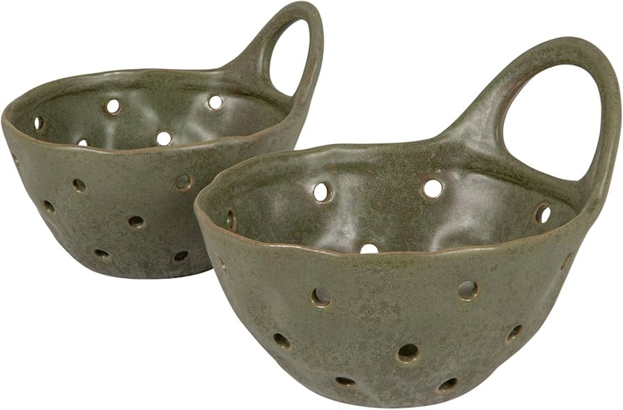 Creative Co-Op Set of 2 Green Reactive Glaze Stoneware Colanders | Amazon (US)