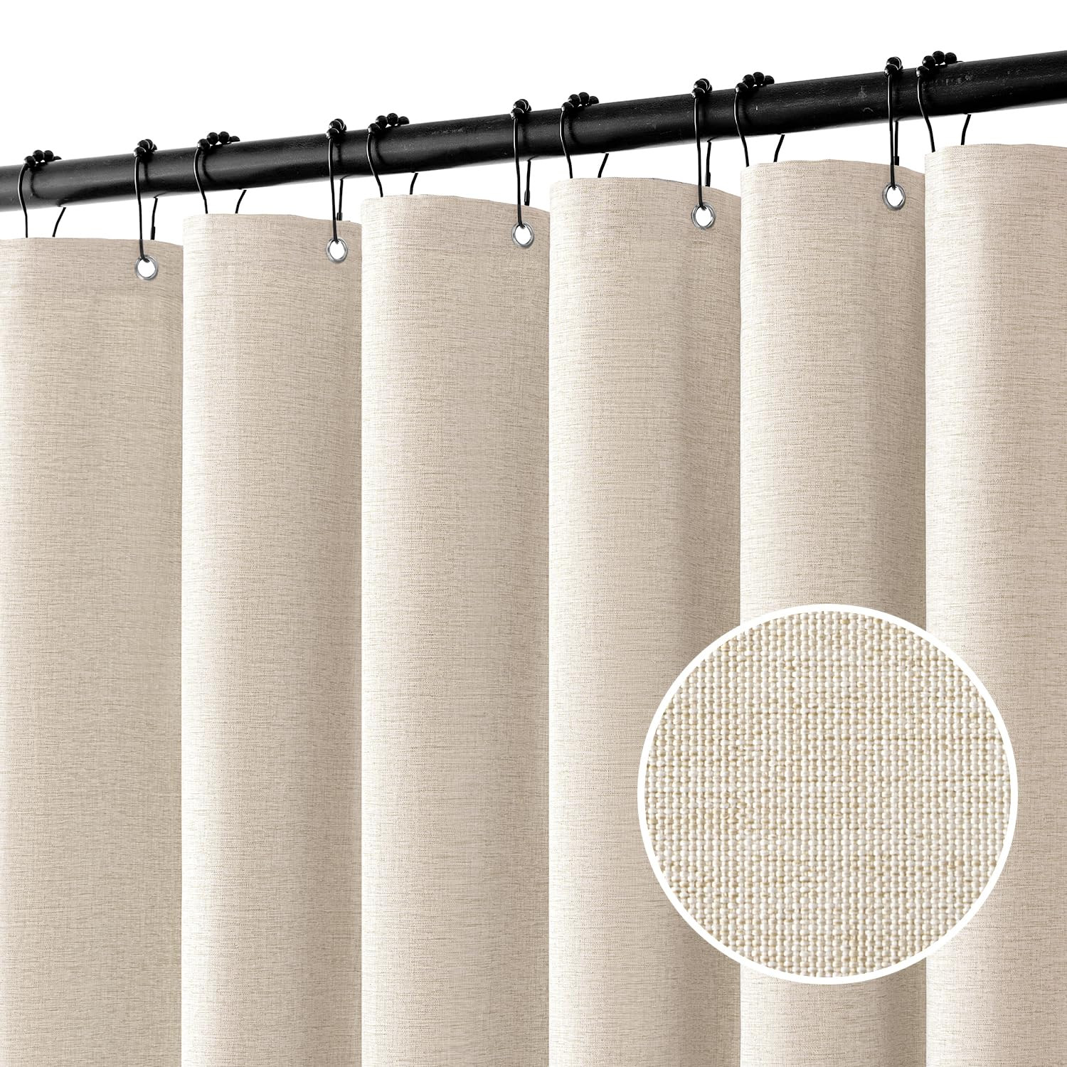MIULEE Extra Long Linen Shower Curtain 90 Inches Long with 12 Metal Hooks Washable Beige Fabric S... | Amazon (US)