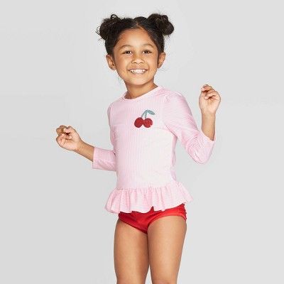 Toddler Girls' Long Sleeve Stripe Rash Guard Set - Cat & Jack™ Pink | Target