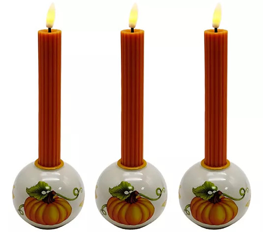 Temp-tations Set of 3 Taper Holders with Flameless Candles | QVC