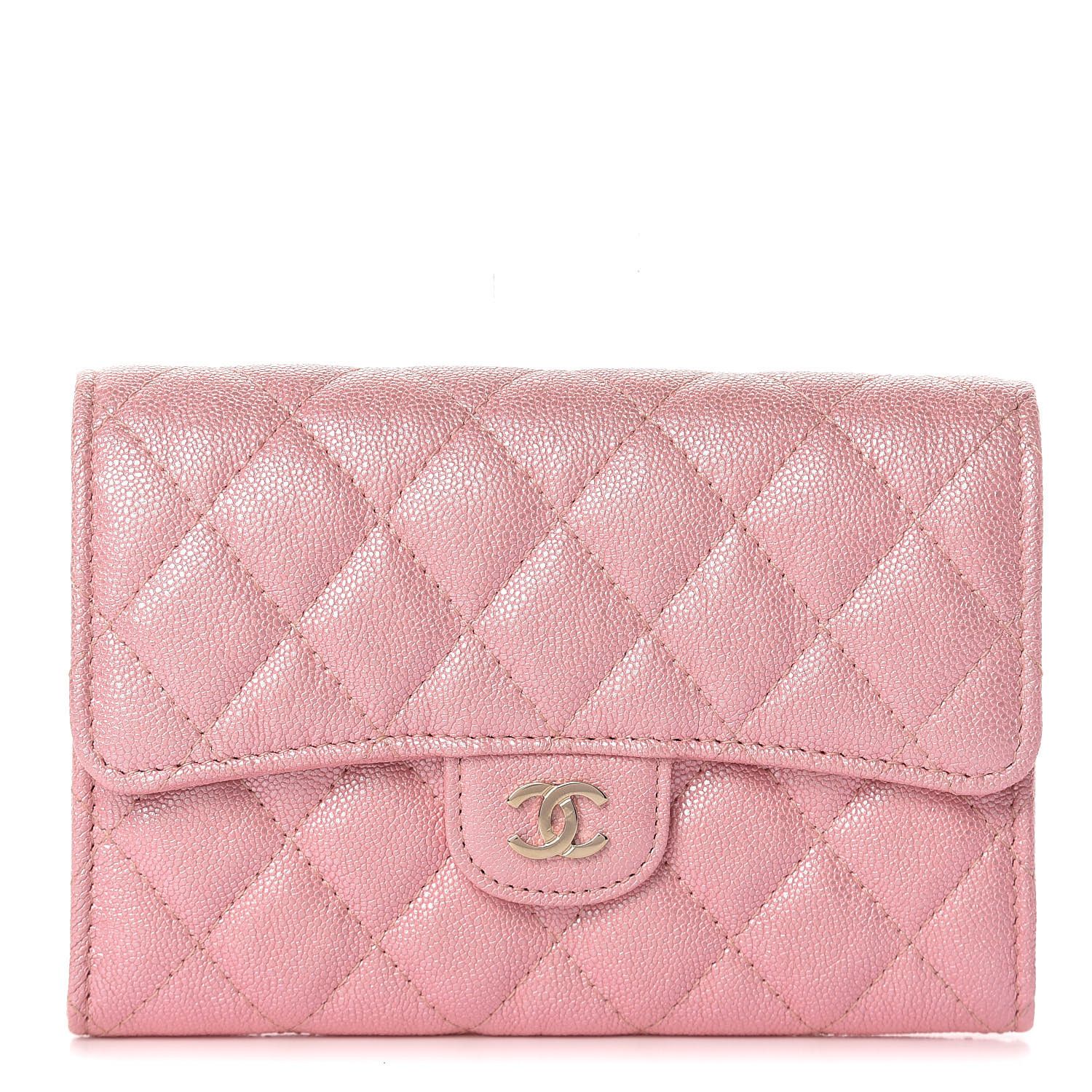 CHANEL Iridescent Caviar Quilted Medium Flap Wallet Rose Pink | Fashionphile