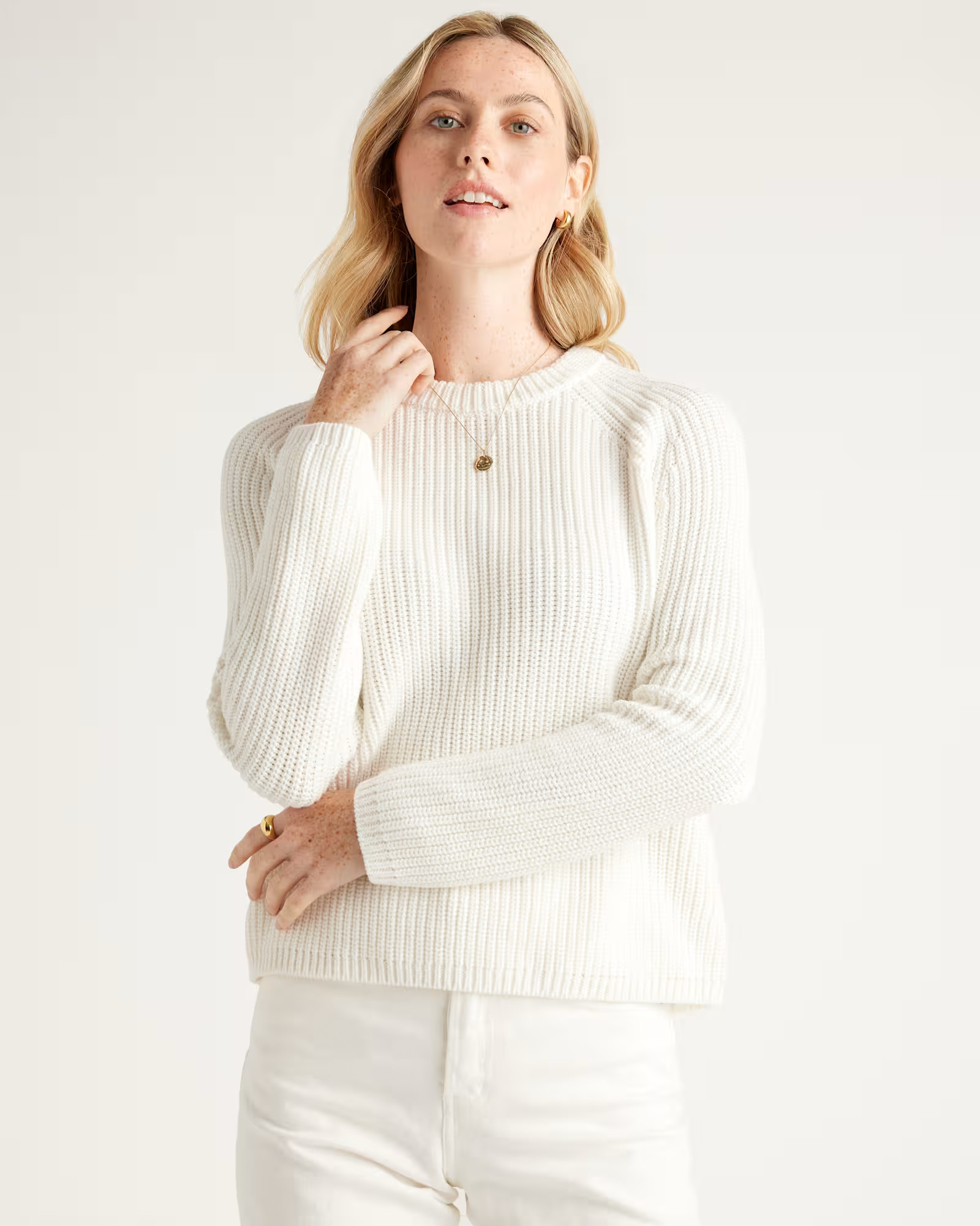 Ivory Women's 100% Organic Cotton Fisherman Crew Sweater | Quince