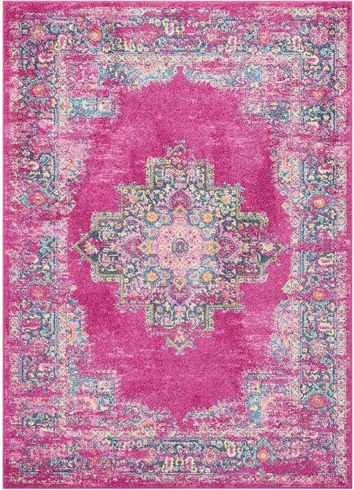 Nourison Passion Fuchsia 5'3" x 7'3" Area Rug, Boho, Traditional, Easy Cleaning, Non Shedding, Be... | Amazon (US)