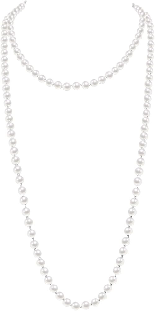 Fashion Faux Pearls Pendants 1920s Beads Cluster Long Pearl Necklace for Costume Party Jewelry 55... | Amazon (US)