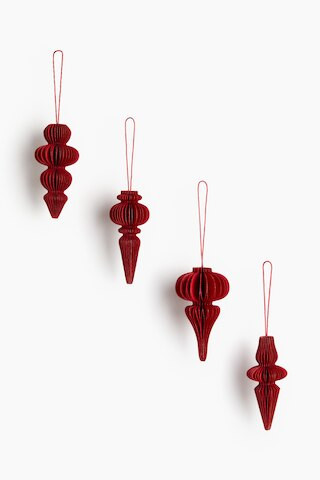 H & M - 4-pack paper Christmas decorations - Red | H&M (UK, MY, IN, SG, PH, TW, HK)