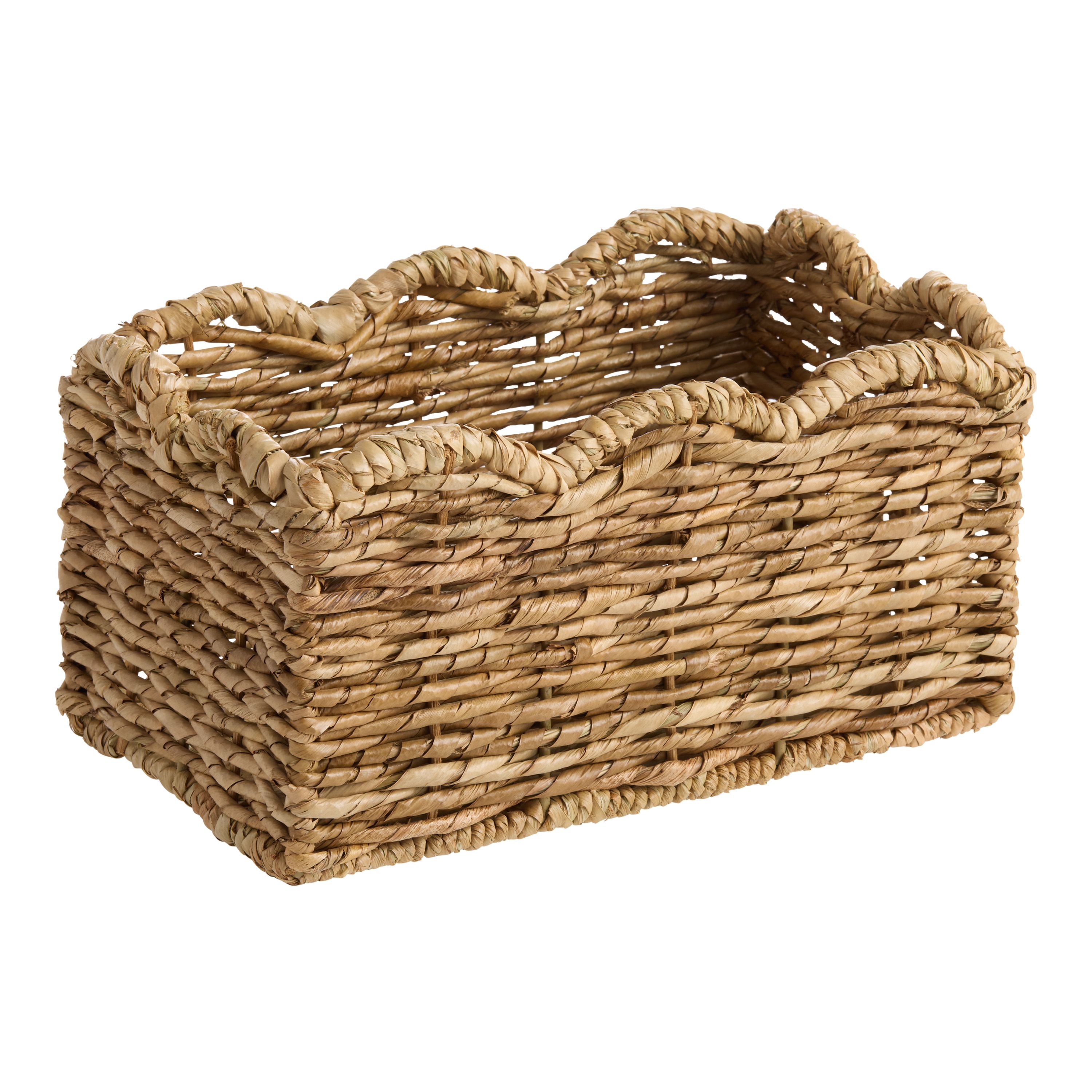 Daisy Rectangular Natural Seagrass Scalloped Rim Basket | World Market