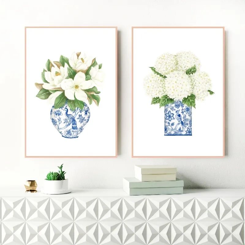 2pcs Blue And White China Magnolia Hydrangea Painting, Chinoiserie Canvas Art Prints, Gallery Wal... | Temu Affiliate Program
