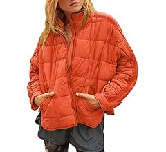 Aiopr Women's Oversized Lightweight Down Coat Long Sleeve Zip Packable Short Puffer Jackets | Amazon (US)