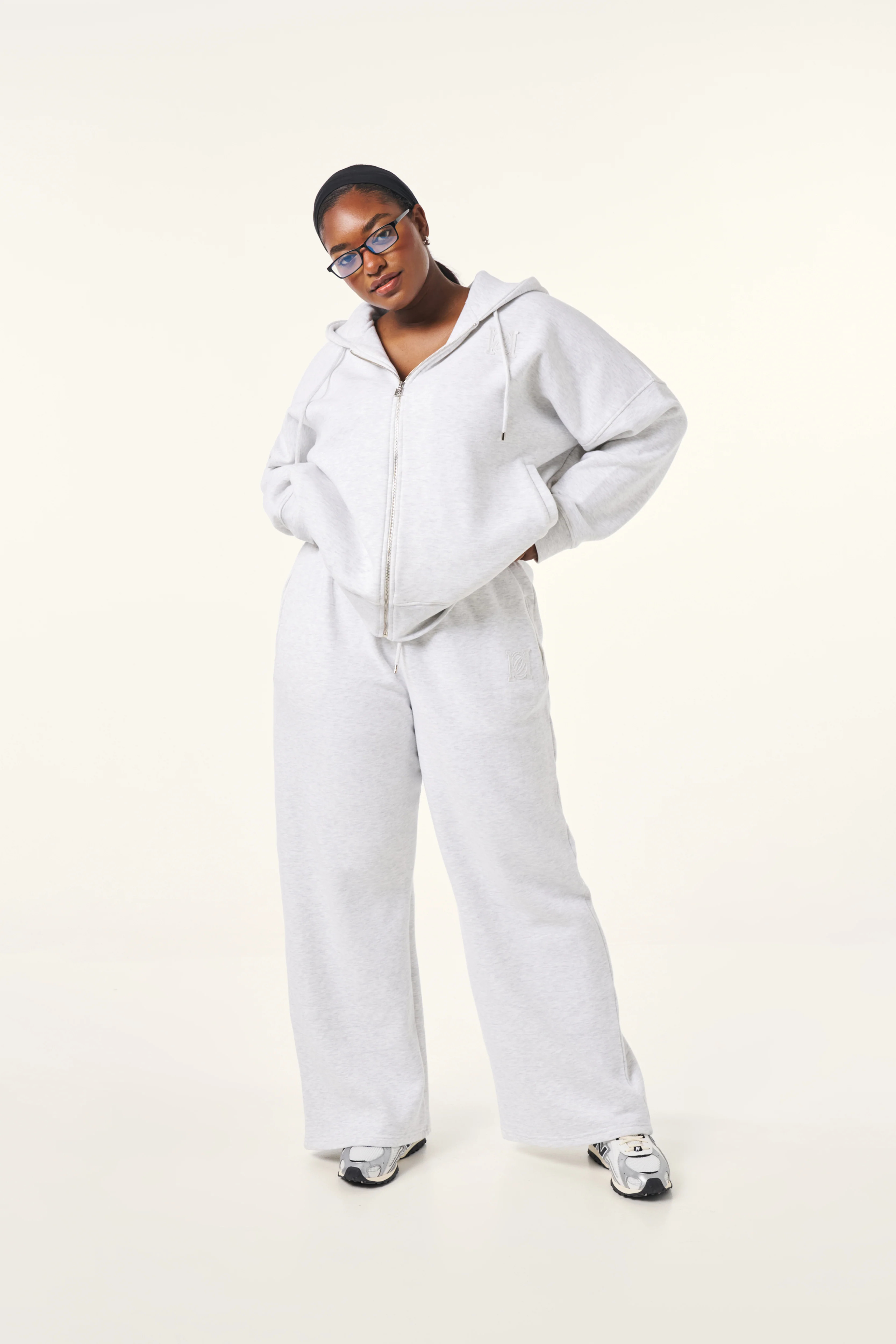 High Waist Wide Leg Joggers - Grey Marl | Reasn