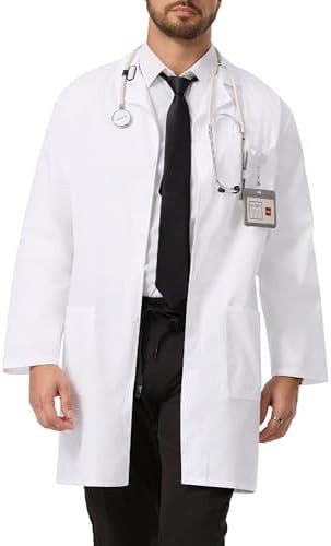 White Lab Coat for Men, Long Sleeve Doctor Coat with 3 Pockets | Soft Breathable Fabric, Science ... | Amazon (US)