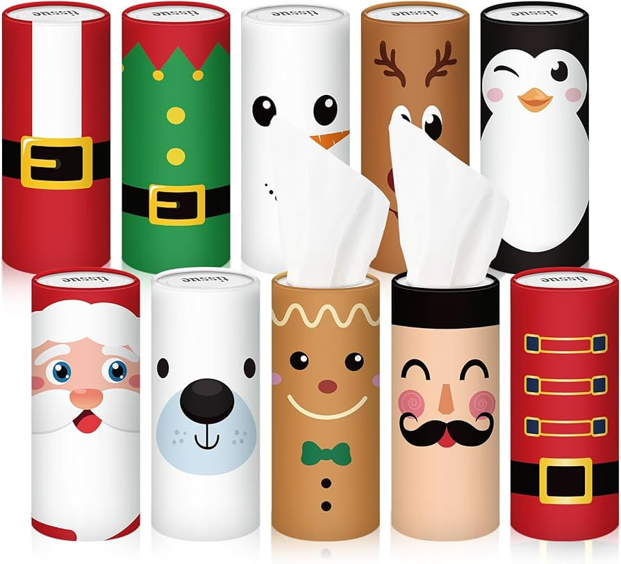 Hushee 10 Pieces Christmas Car Tissues Cylinder Tissues Holder Boxes with 500 Facial Tissues Sant... | Amazon (US)