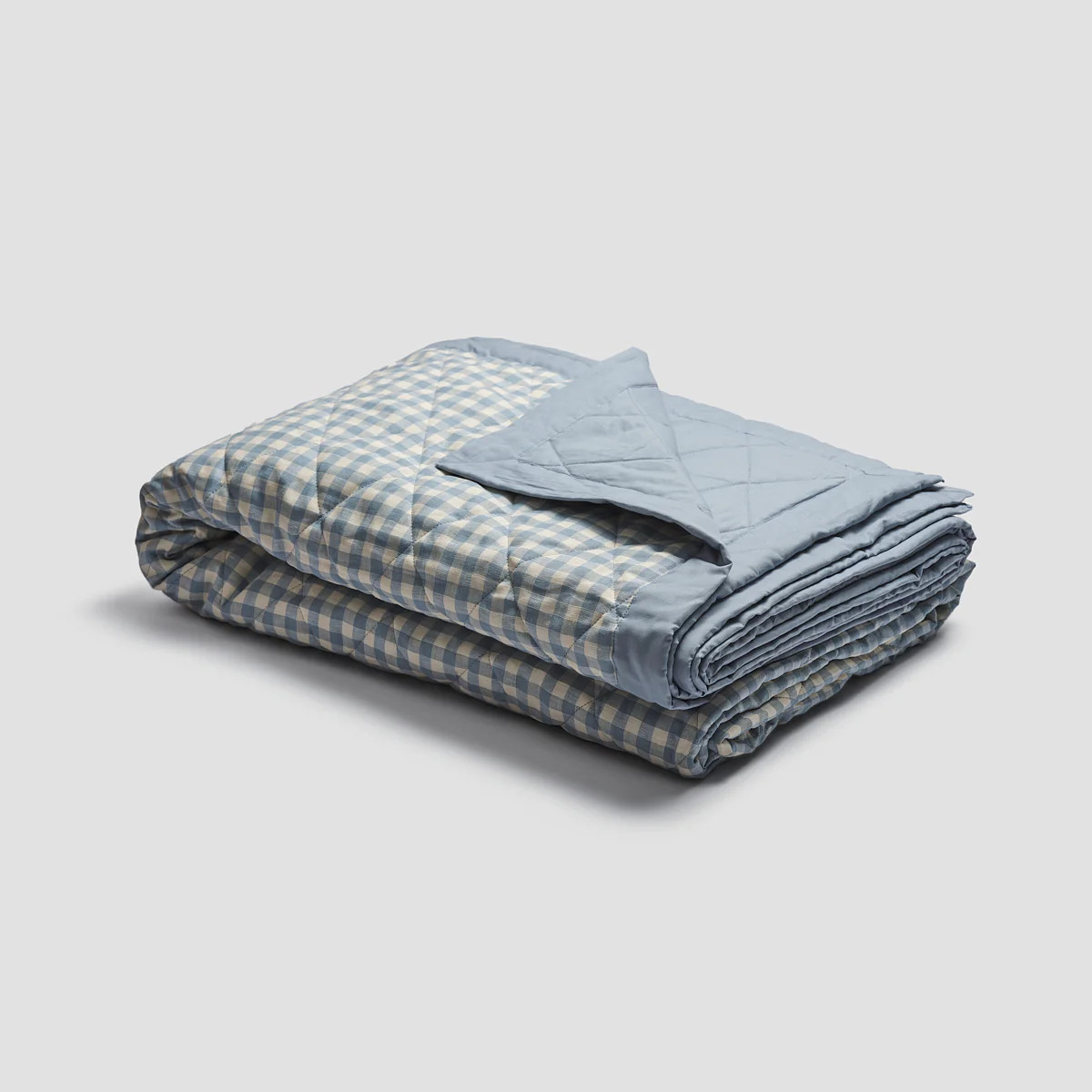 Warm Blue Gingham Linen Quilt | Piglet