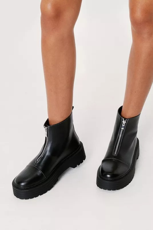 Tumbled Pu Front Zip Boots | Nasty Gal (US)