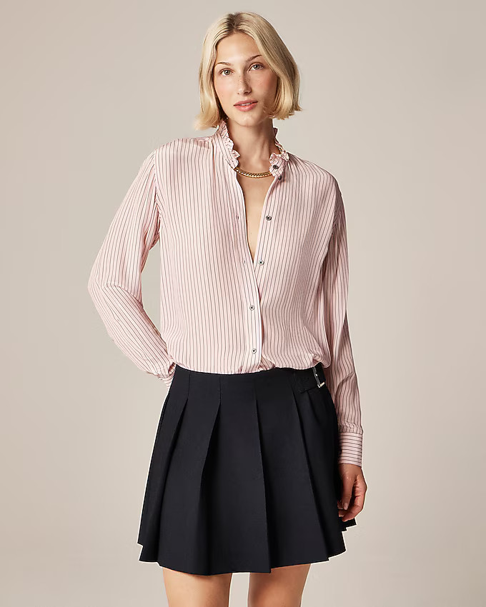 Jules ruffle-collar shirt in striped crepe de chine | J. Crew US