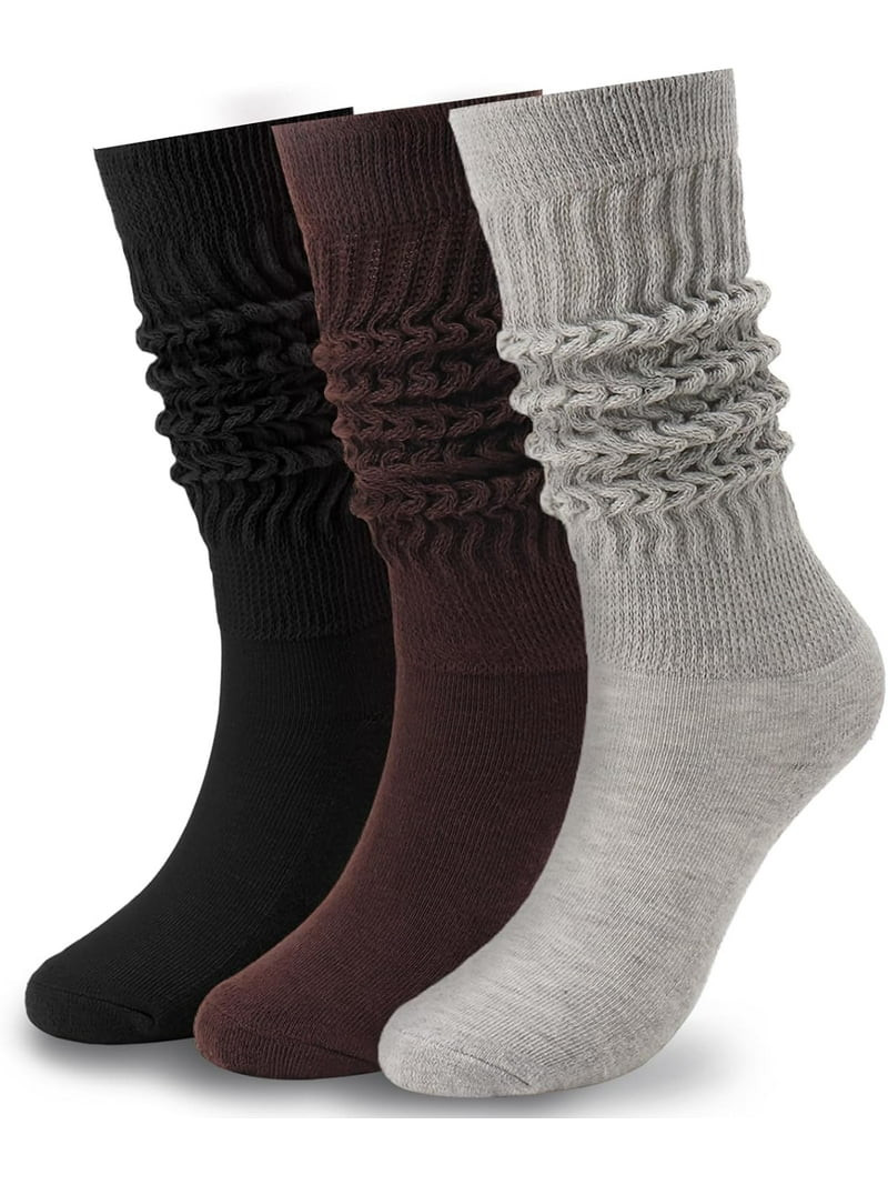 3 Pairs Slouch Socks for Women Size 9-11 Soft Extra Long Scrunch Knee High Boot Socks | Walmart (US)