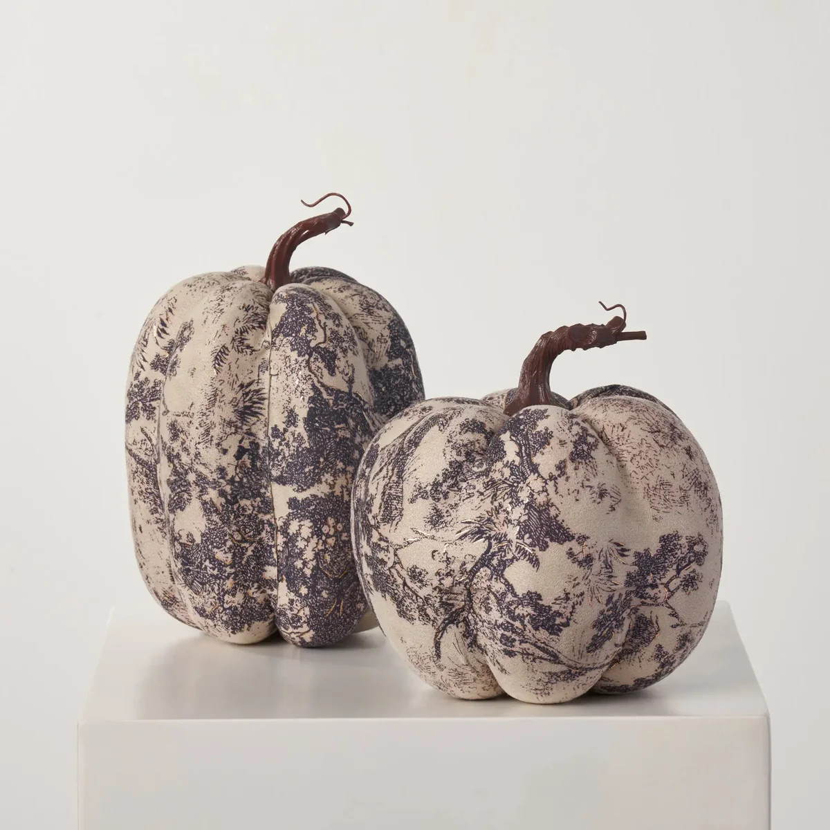 Cream & Mauve Chinoiserie Toile Print Fabric Plush Pumpkin Thanksgiving Fall Decor | Darby Creek Trading