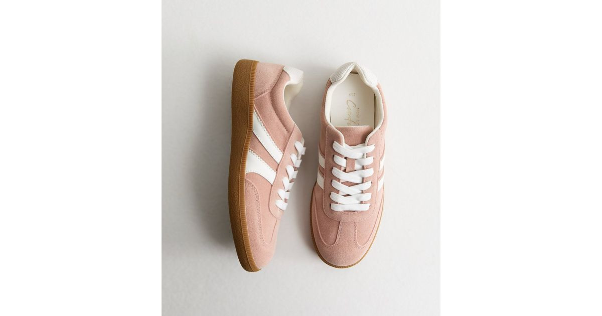 Light Pink Faux Suede Side Stripe Trainers | New Look | New Look (UK)